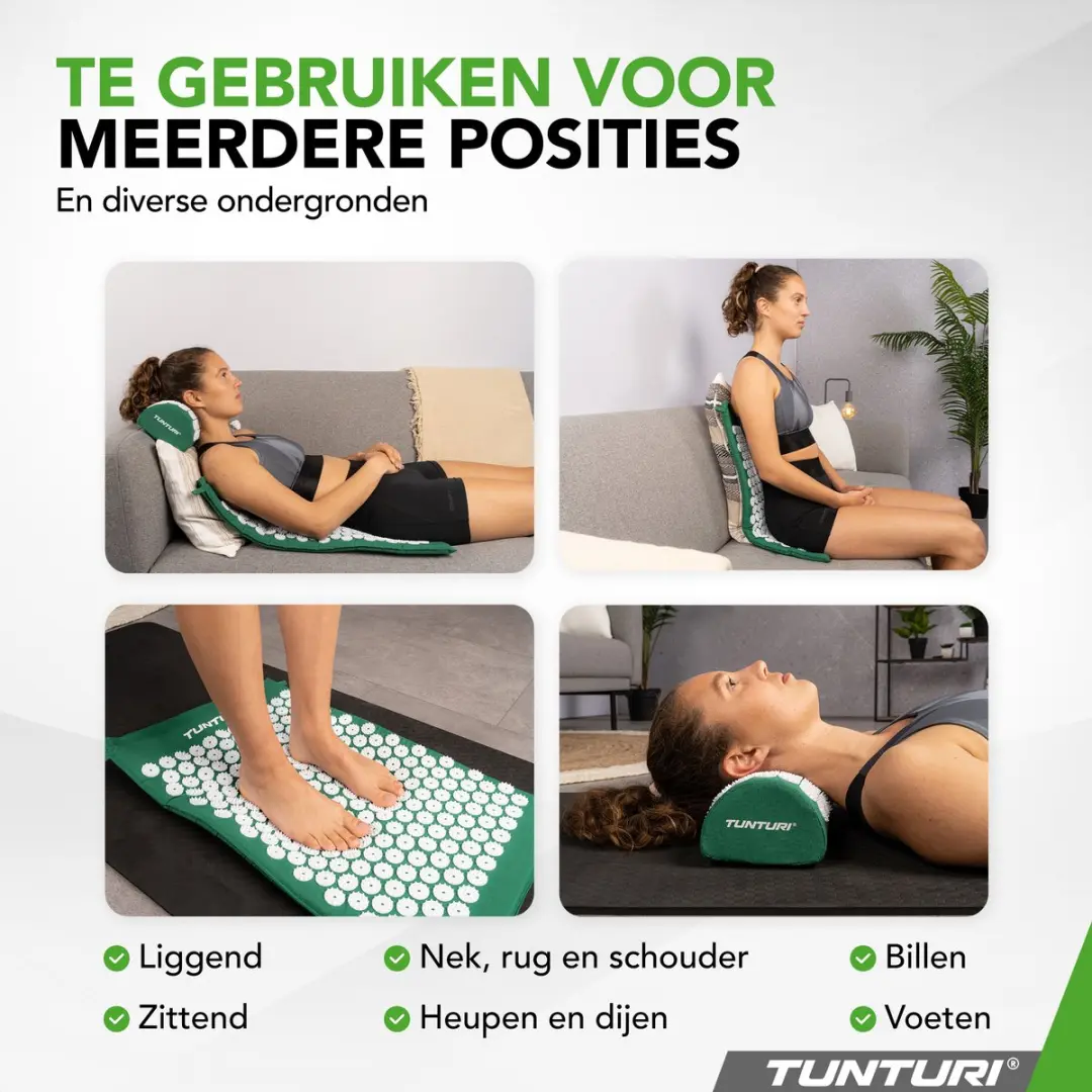 Tunturi Spijkermat met kussen - Acupressuur 68x42cm - Groen