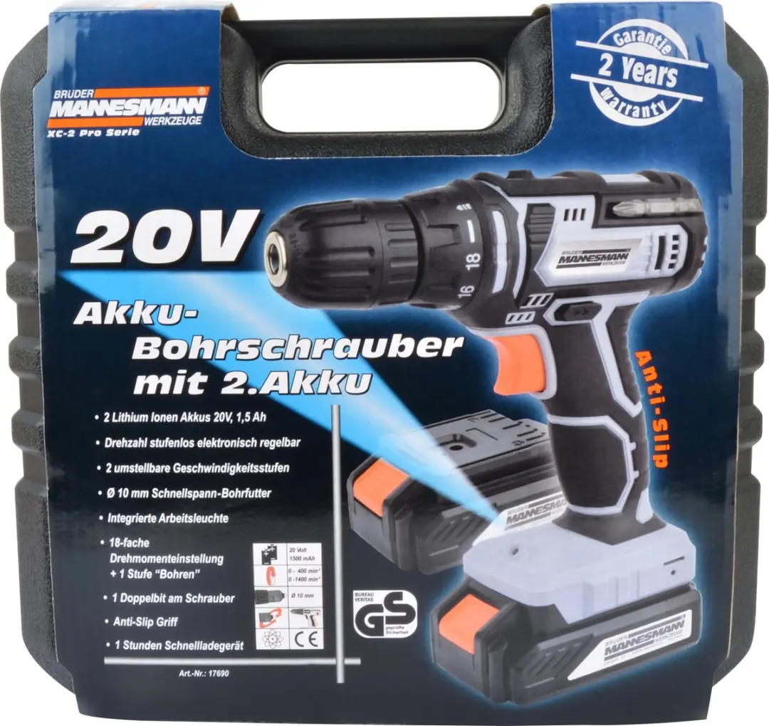 Brüder Mannesmann 17690 Accuboorschroefmachine 2x20V - 2x 1500mAh - 18 standen
