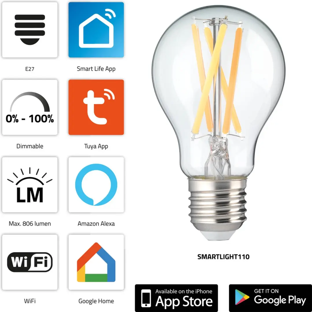 Alecto SMARTLIGHT110 Wifi LED Lamp - 7W Warm Wit