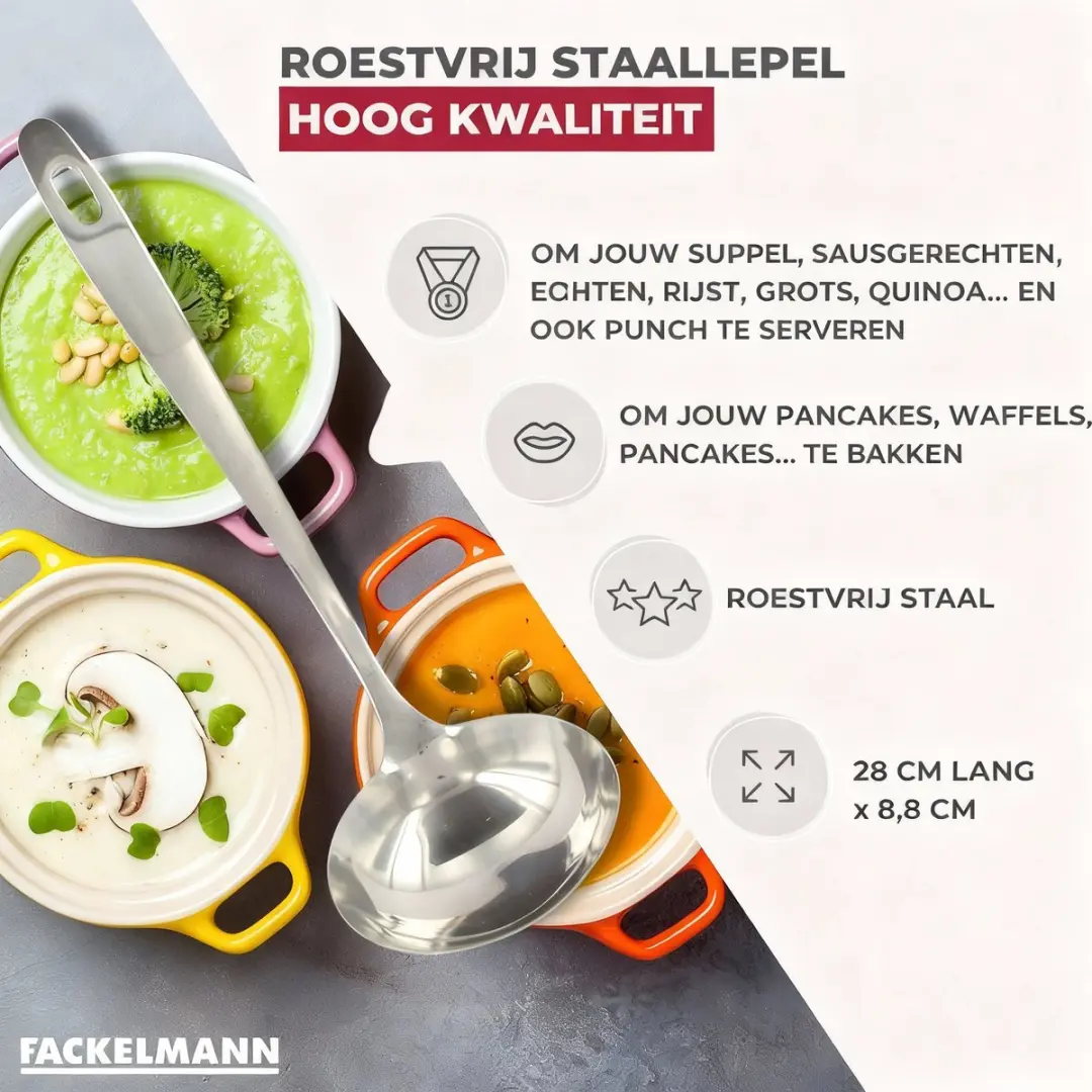 Fackelmann Oxford RVS Soeplepel 28cm - Roestvrij staal