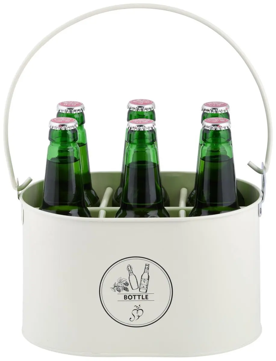 Esschert Design Flessenkrat met opener - 6 Flesjes - Crème Wit