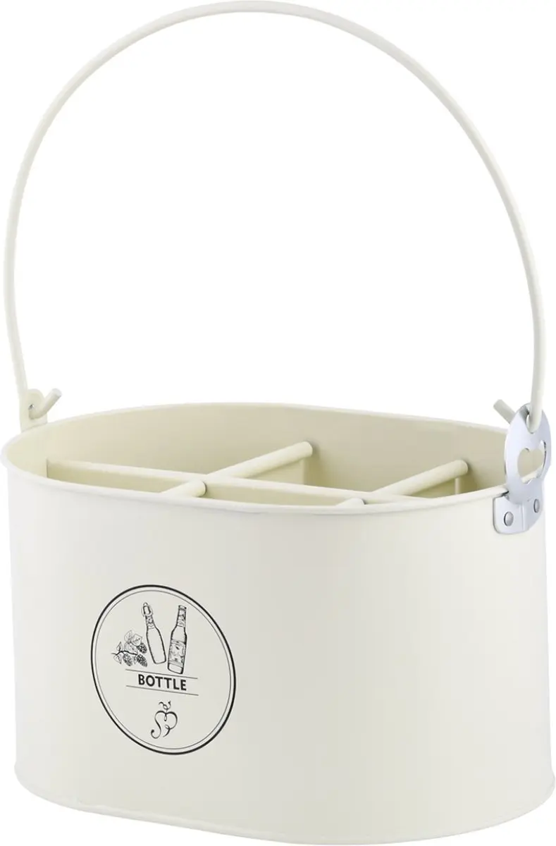 Esschert Design Flessenkrat met opener - 6 Flesjes - Crème Wit