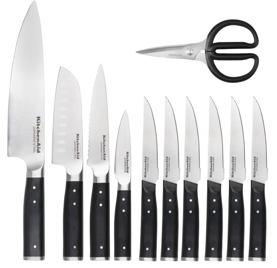 KitchenAid Messenset 11-delig RVS - Berkenhouten Blok