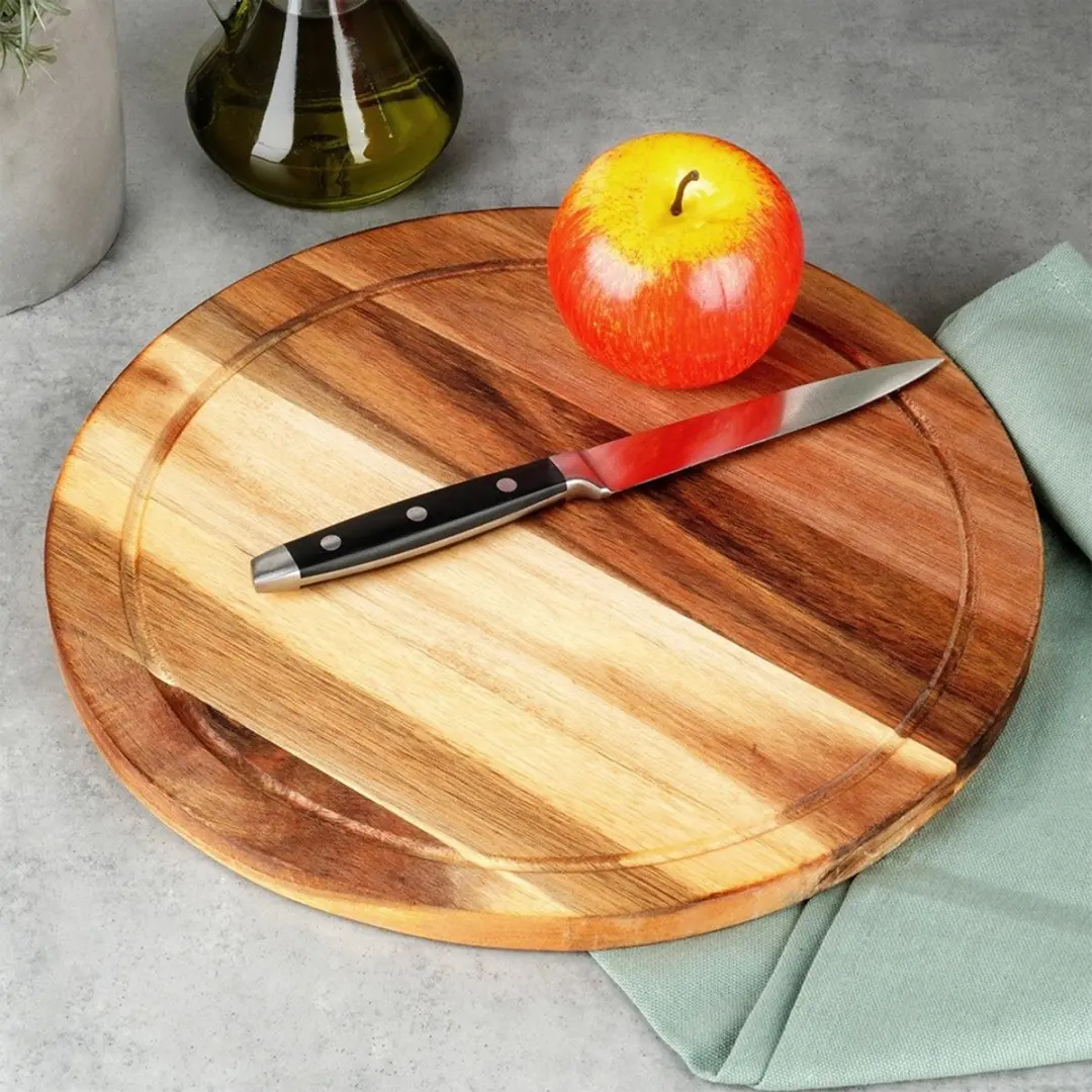 Excellent Houseware Houten Snijplank 30cm Rond - Met Sapgeul - afbeelding 6 van 6