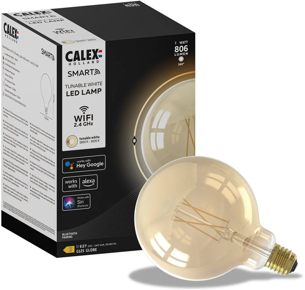 Calex Smart LED Filament Globe 12,5cm E27 - 7W - Goud - afbeelding 6 van 6