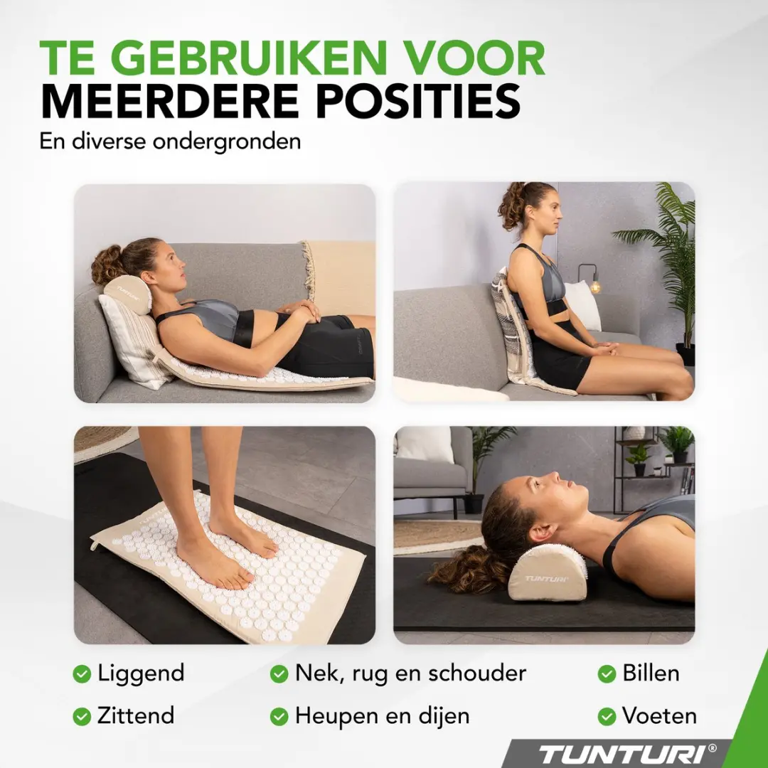 Tunturi Spijkermat met Kussen Acupressuur - 68x42cm - Beige
