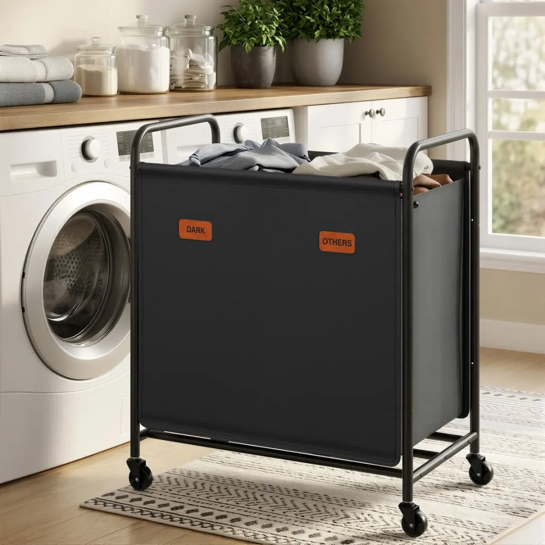 Songmics Wasmand RLS210B01 140L - 2 Vakken op Wielen