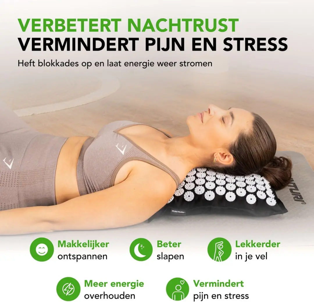 Tunturi Eco Spijkermat met Kussen - Acupressuur 68x42cm - Zwart