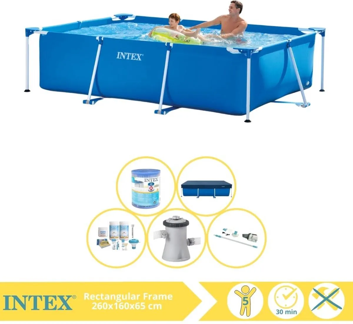 Intex 28271NP Opzetzwembad 260x160x65cm - Blauw Wit - afbeelding 2 van 6