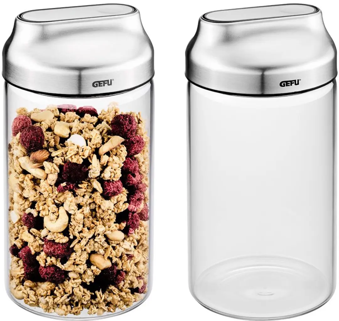 GEFU KIPPO Set 2x Voorraadbussen 1000ml RVS/Transparant