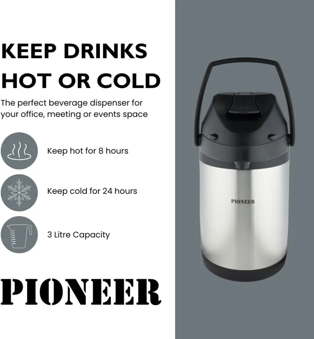 Pioneer Thermoskan 3L - Zilver - afbeelding 6 van 6