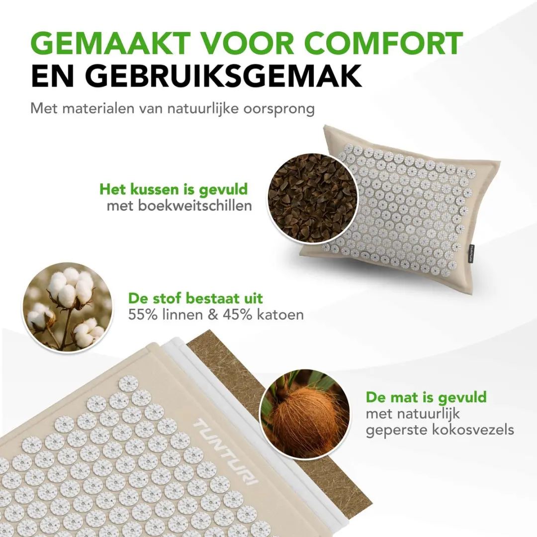 Tunturi Eco Spijkermat met Kussen - Acupressuur - 68x42cm