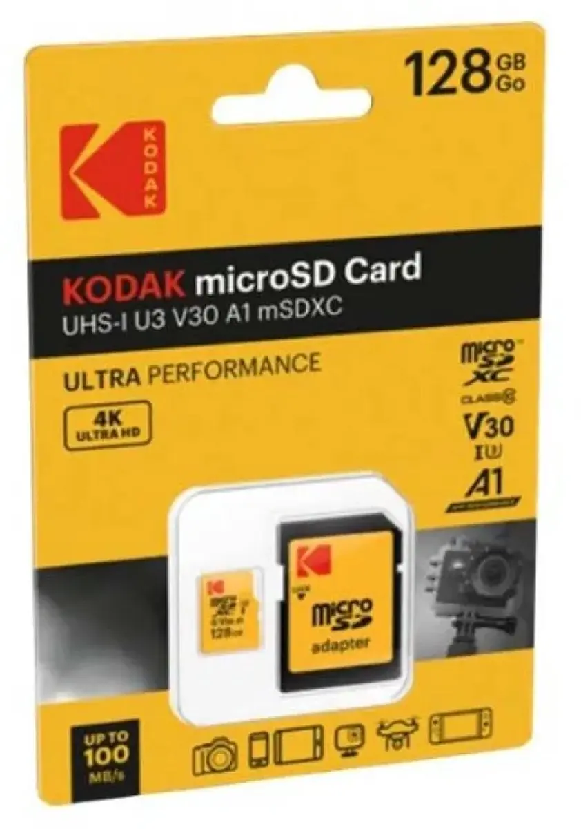 Kodak 128GB Micro SD UHS-I U3 V30 A1 EKMSDM128GXC10HPRK - met Adapter