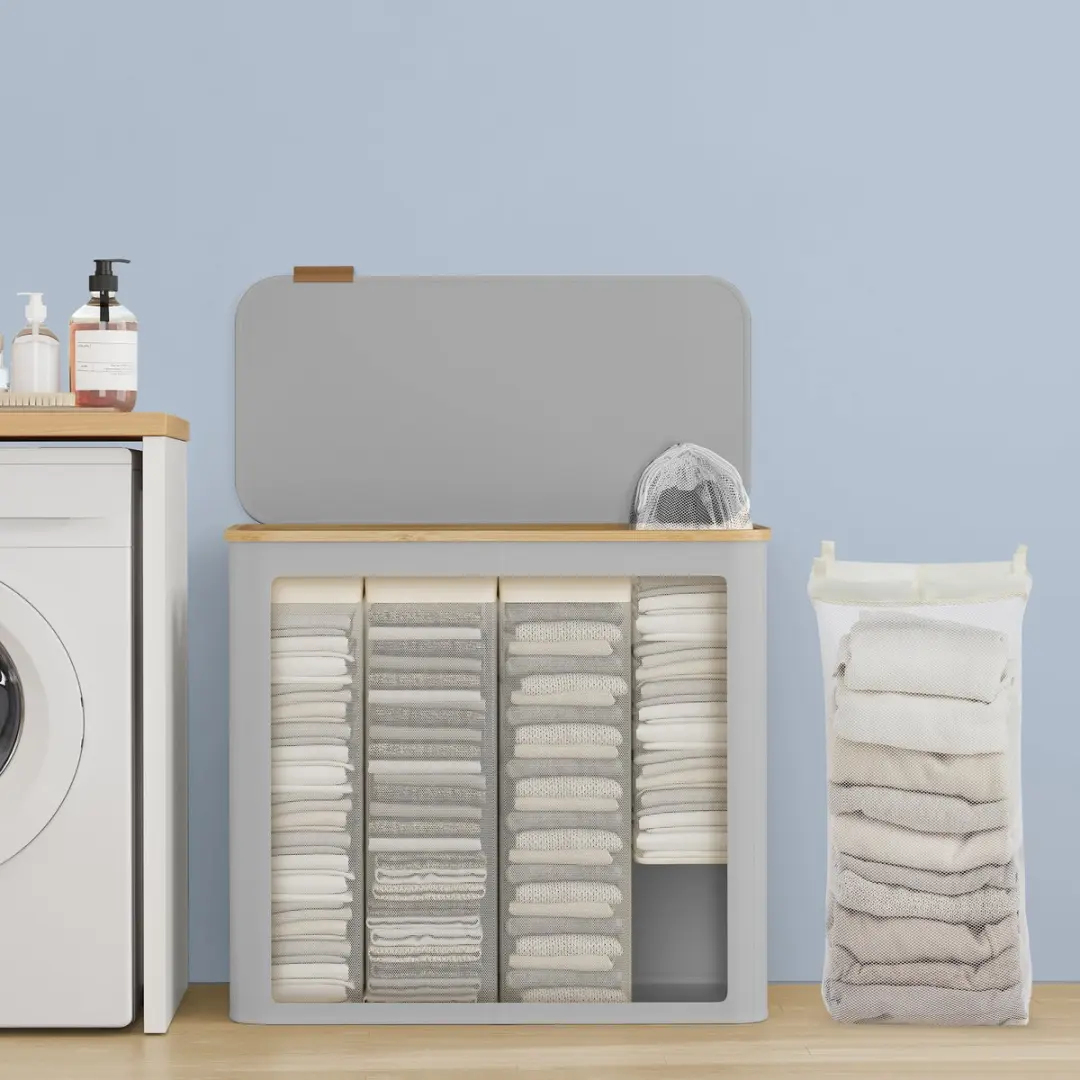 Songmics Wasmand LCB514GD01 - 200L 4 Vakken - Opvouwbaar met Deksel - afbeelding 6 van 6