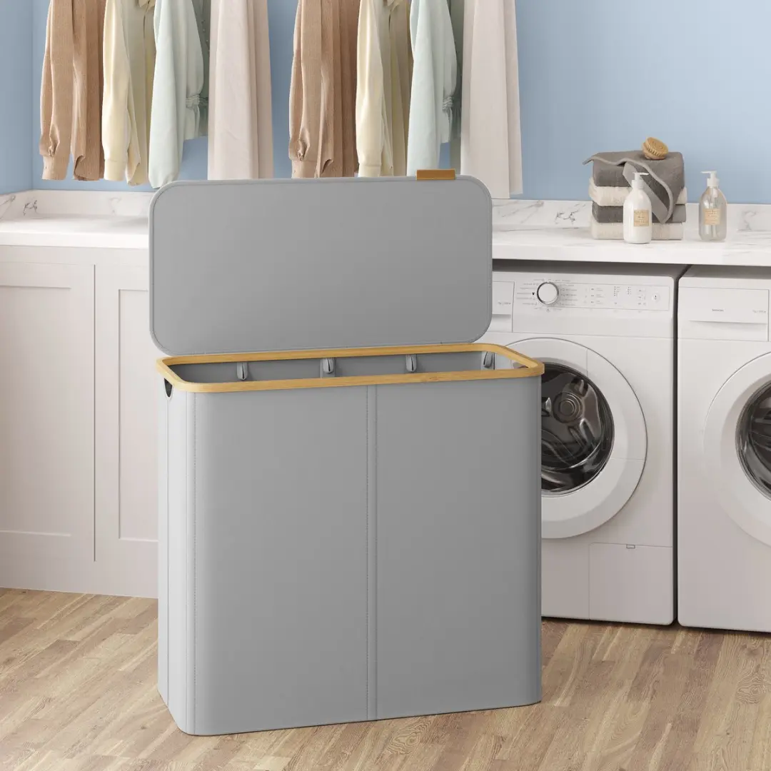 Songmics Wasmand LCB514GD01 - 200L 4 Vakken - Opvouwbaar met Deksel