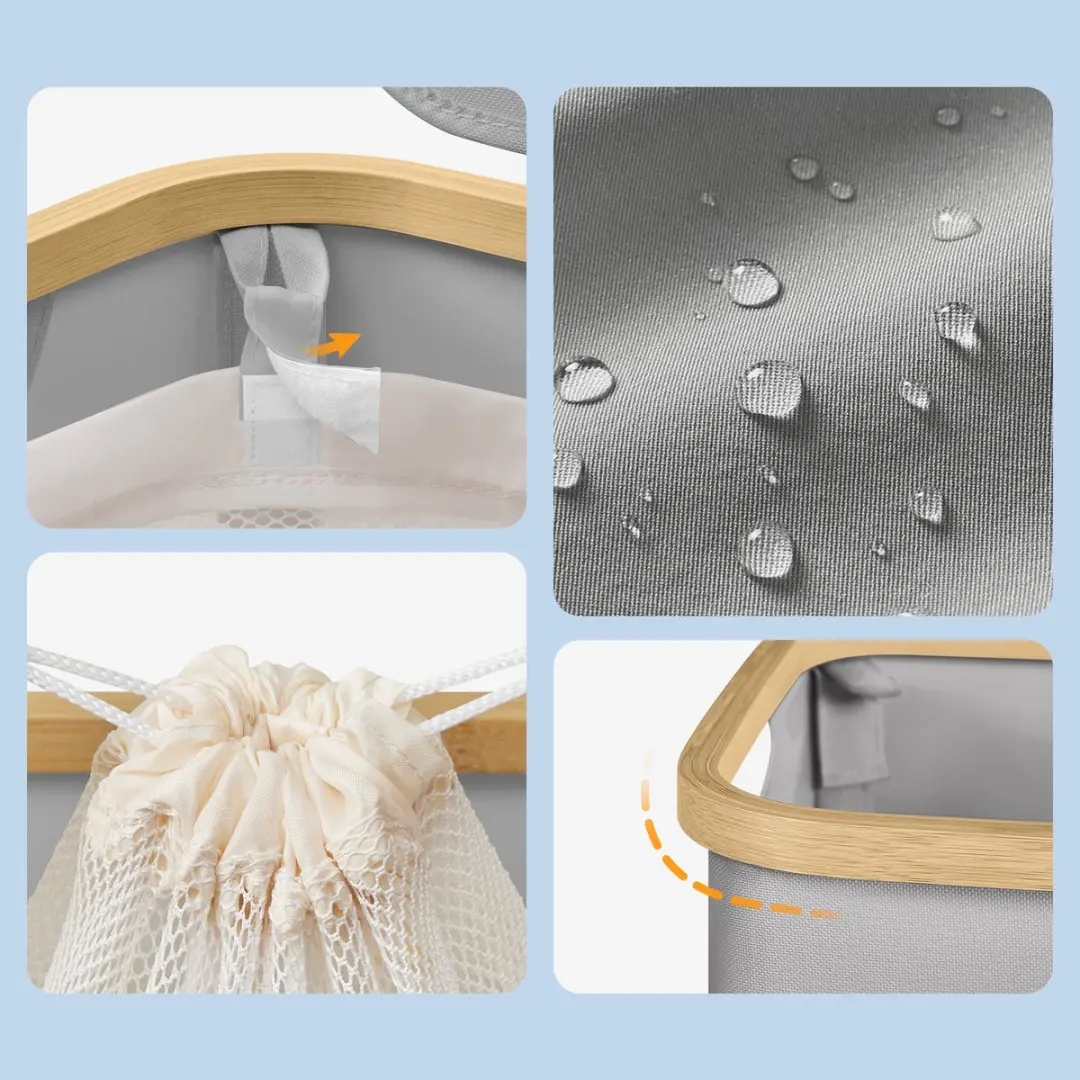 Songmics Wasmand LCB514GD01 - 200L 4 Vakken - Opvouwbaar met Deksel