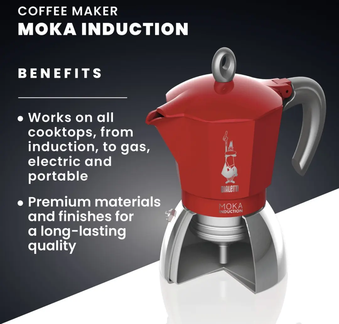 Bialetti Moka Induction 4 Koppen - 0006944 - Rood - afbeelding 6 van 6