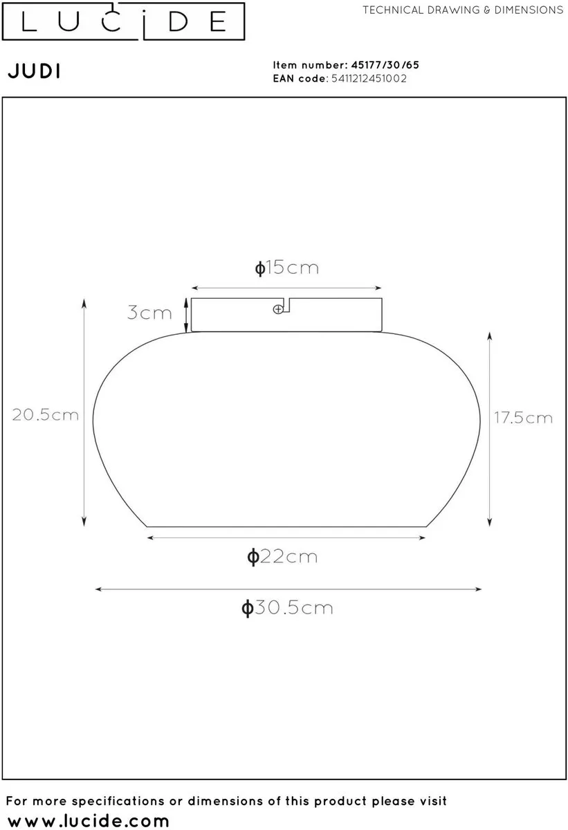 Lucide JUDI Plafondlamp Ø30,5cm - Fumé