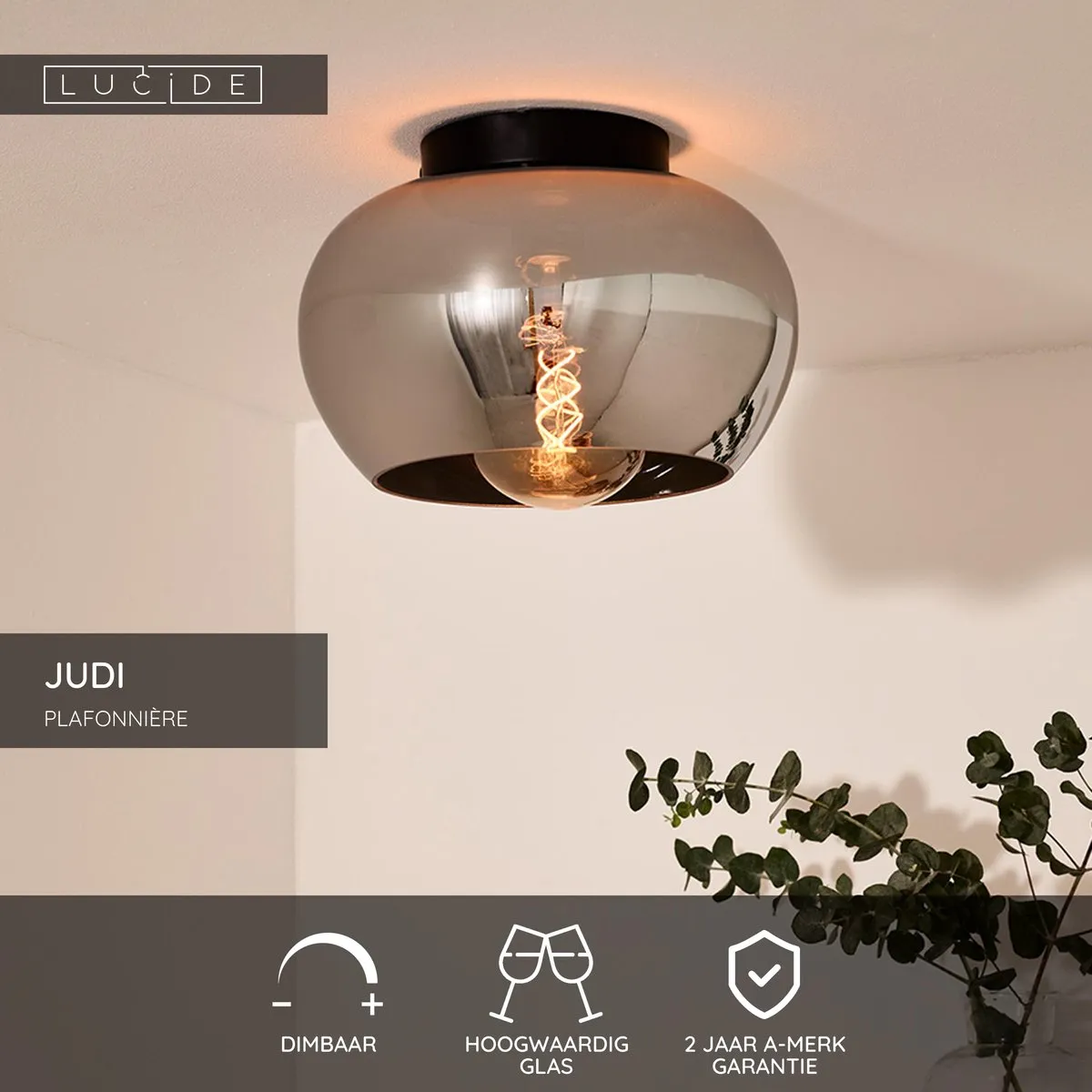 Lucide JUDI Plafondlamp Ø30,5cm - Fumé
