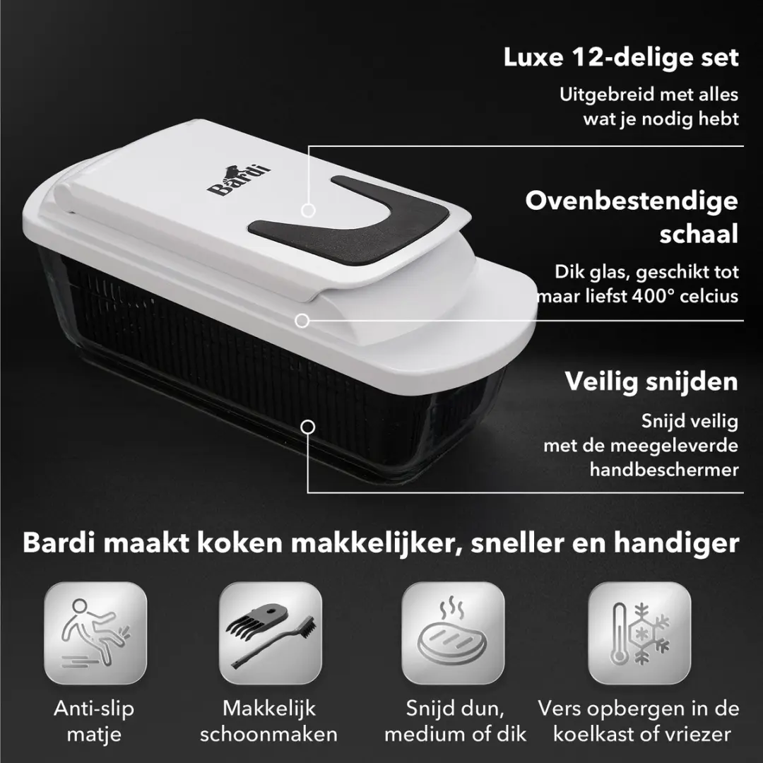 Bardi 12-delige Groentesnijder met Glazen Ovenschaal - 32 Stuks