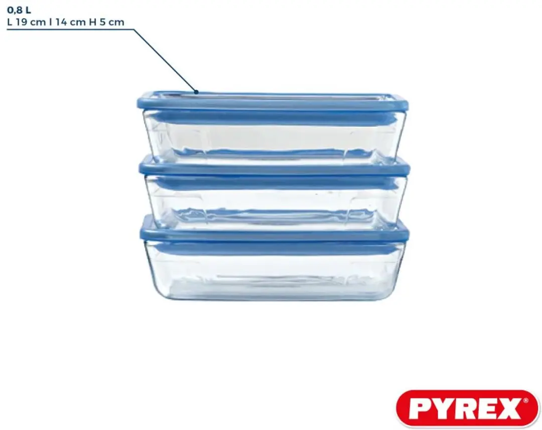 PYREX Pure Glass Collection Voedselcontainer 0,8L - Set van 3