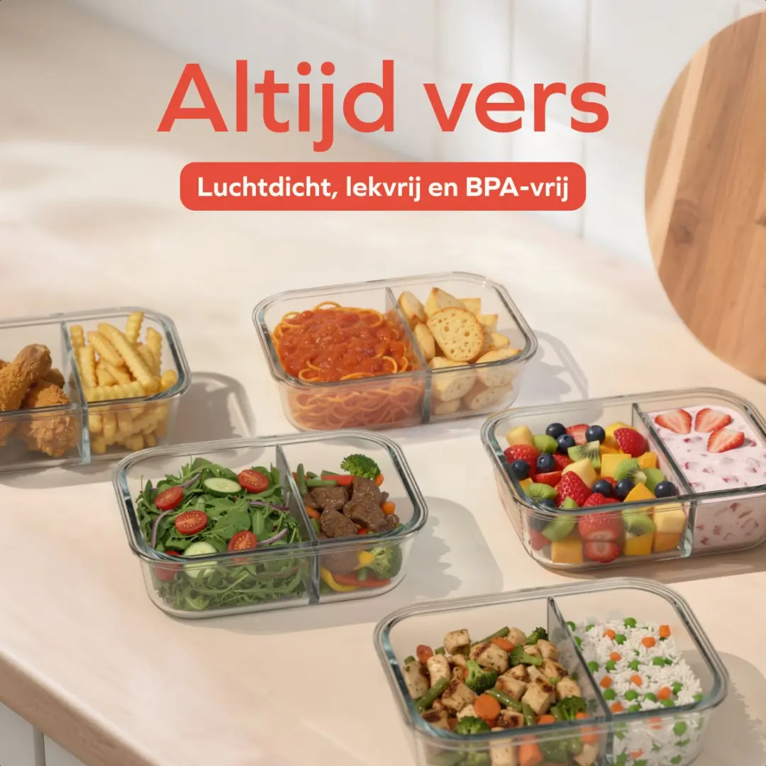 KitchenBrothers Meal Prep Bakjes Set KB1004194 - 5x 1L Glas