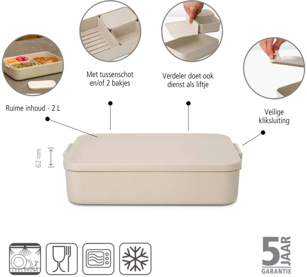 Brabantia Make & Take Bento Lunchbox 241369 - 2L - Soft Beige