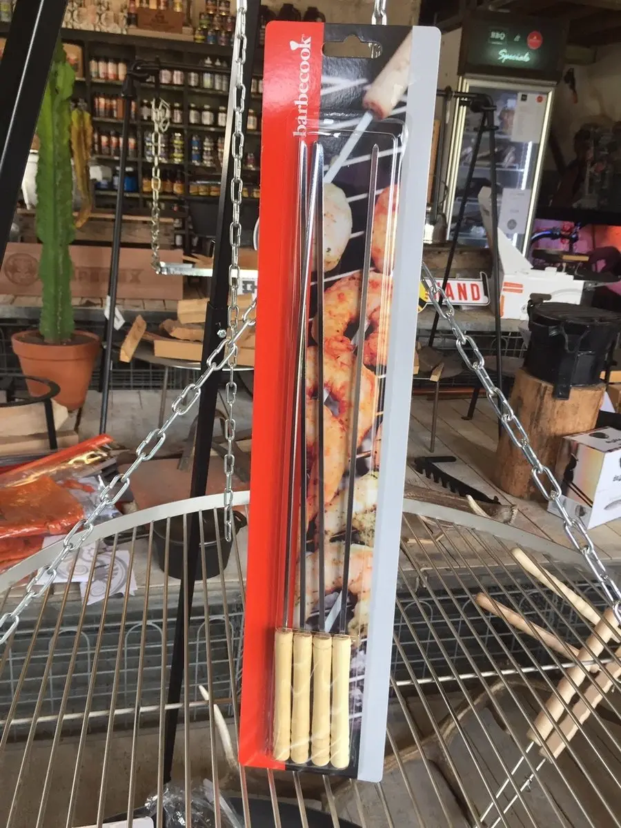 Barbecook Houten Handvat Spiesjes 4 Stuks - Chroom