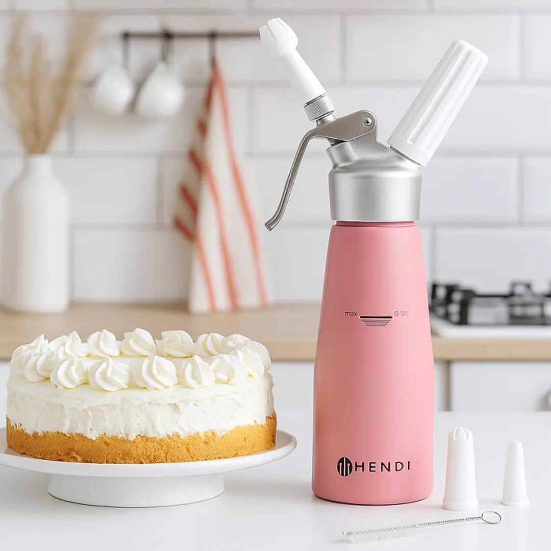 Hendi Slagroomapparaat 0,5L Pastelroze - 3 Mondstukken