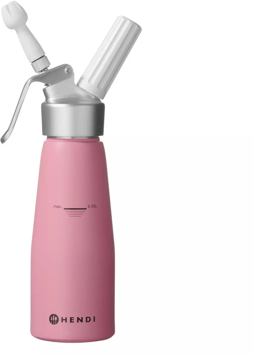 Hendi Slagroomapparaat 0,5L Pastelroze - 3 Mondstukken