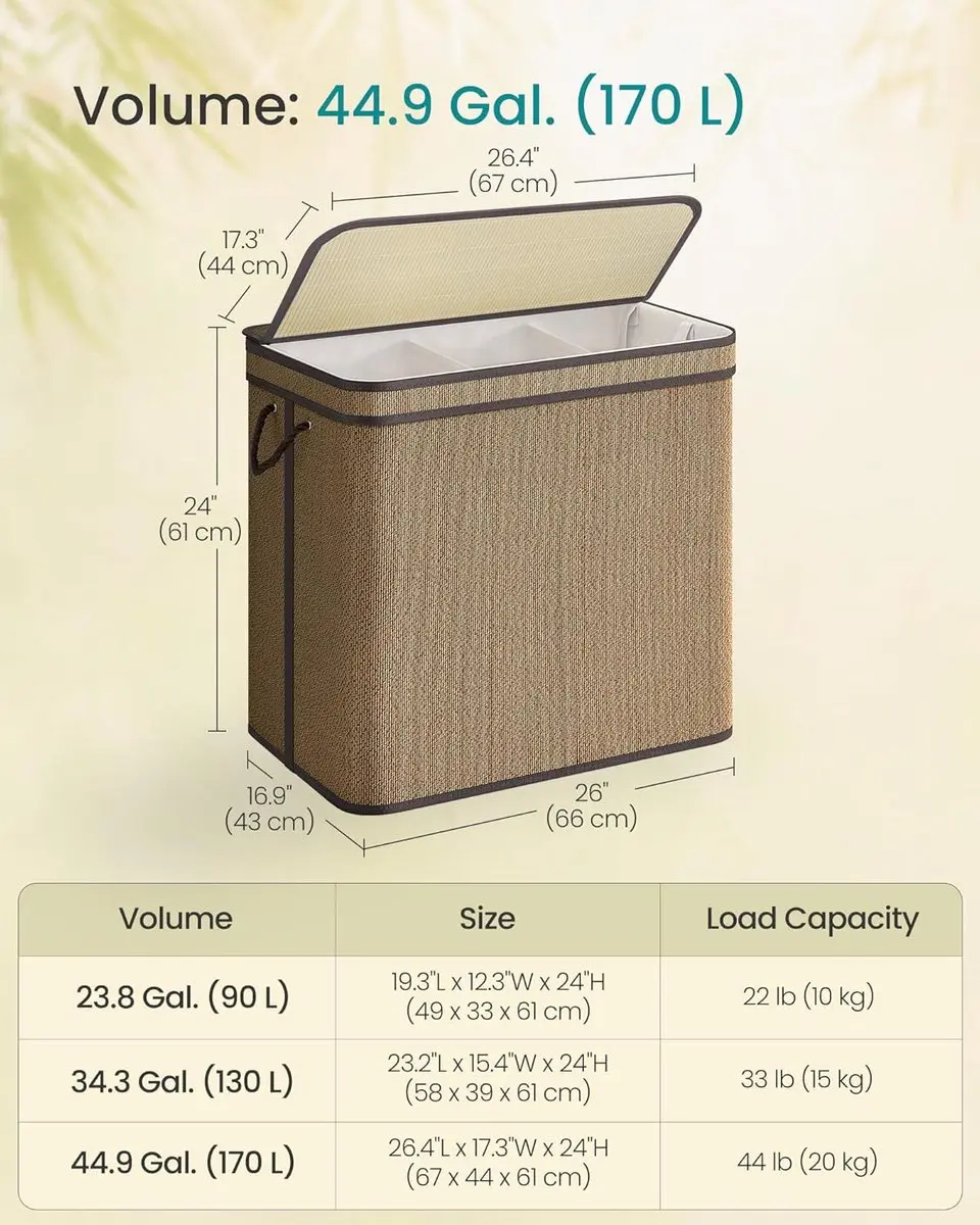 Songmics LCB069K01 Wasmand met deksel 170L - 3-delig bruin