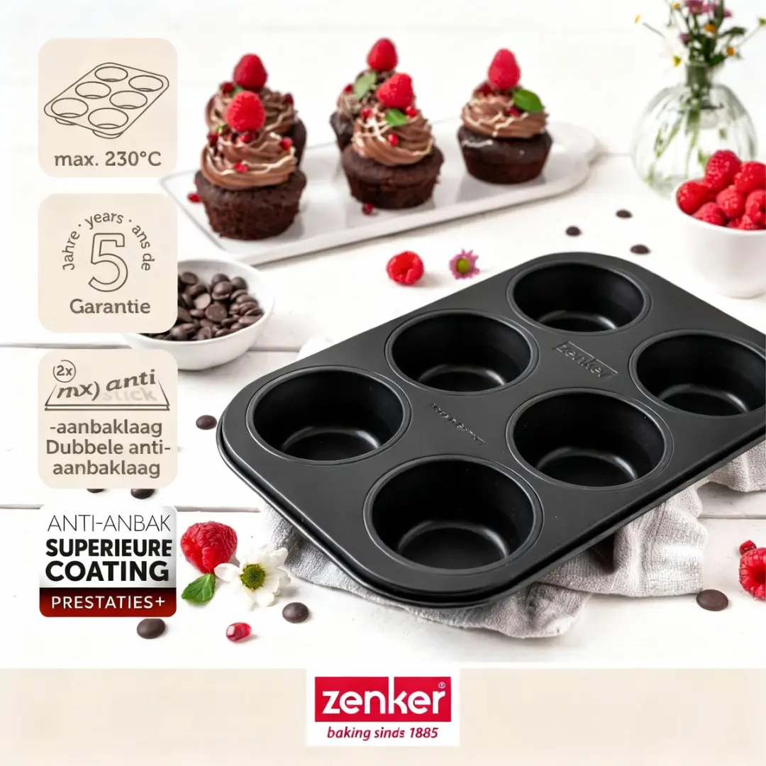 Zenker Muffinvorm 6 Holtes 28x19cm - Zwart