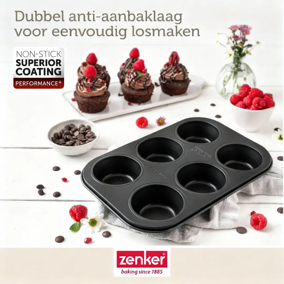 Zenker Muffinvorm 6 Holtes 28x19cm - Zwart