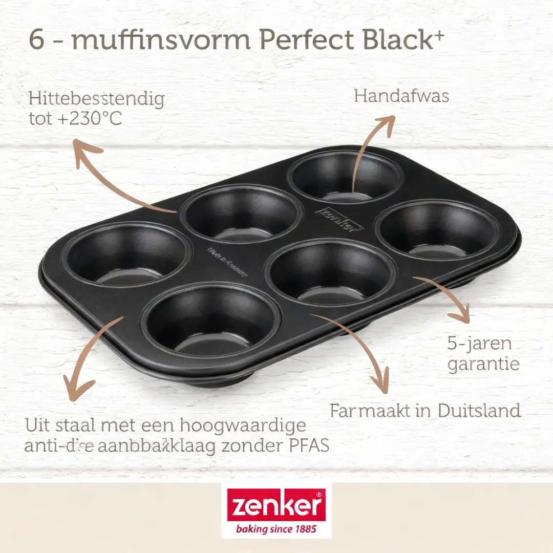 Zenker Muffinvorm 6 Holtes 28x19cm - Zwart