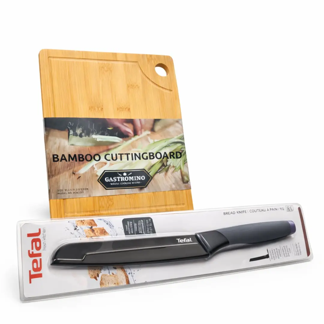 Tefal Broodmes 20,5cm + Bamboe Snijplank 33,5x21,5cm