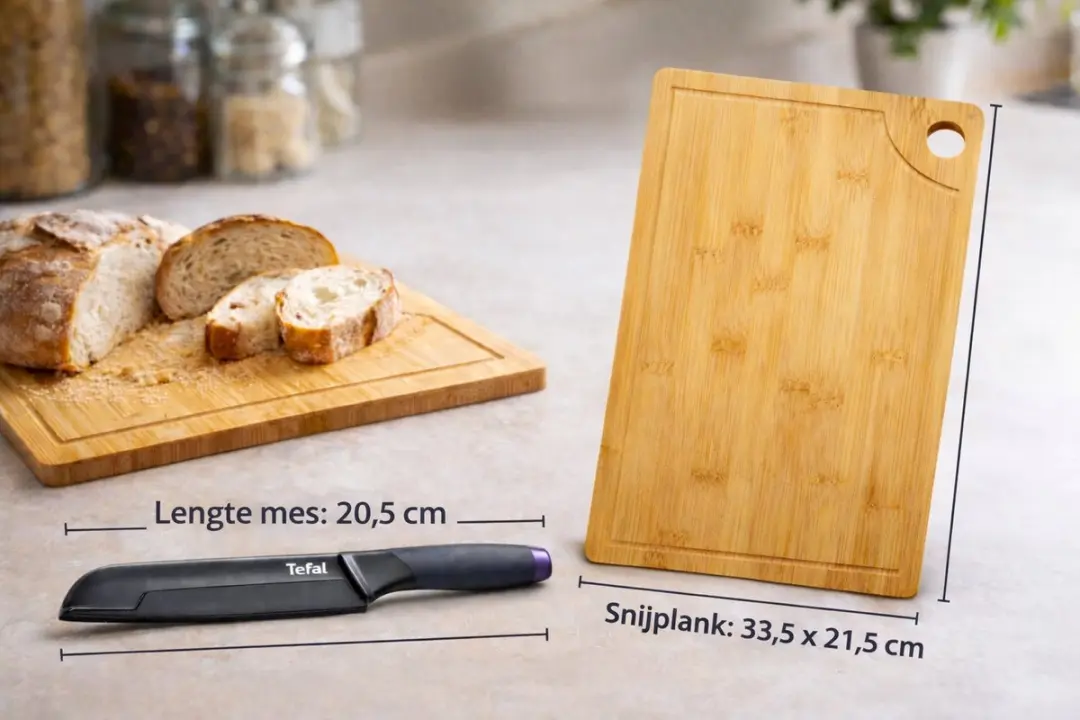 Tefal Broodmes 20,5cm + Bamboe Snijplank 33,5x21,5cm - 2-delig