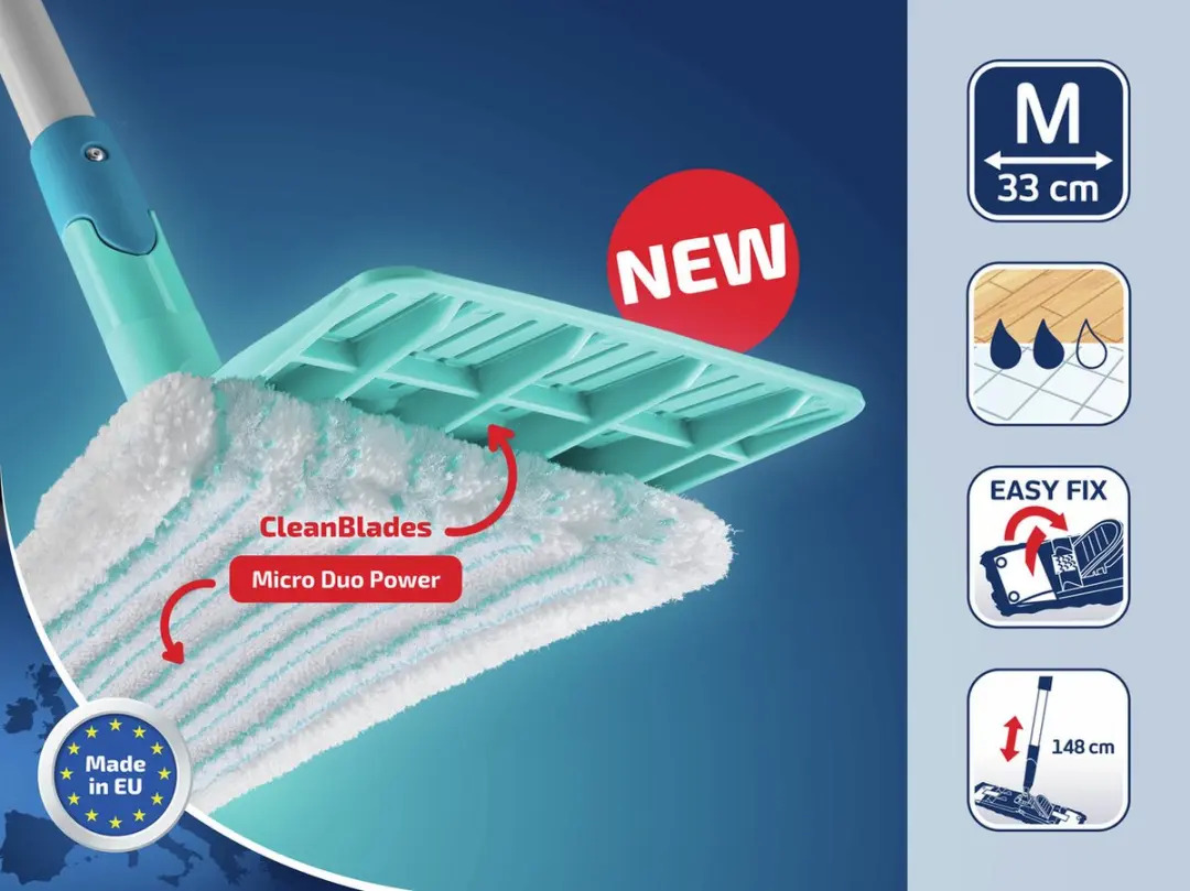 Leifheit Powerclean Vloerwisser 55515 - 33cm - Compleet Systeem - Blauw/Zilver