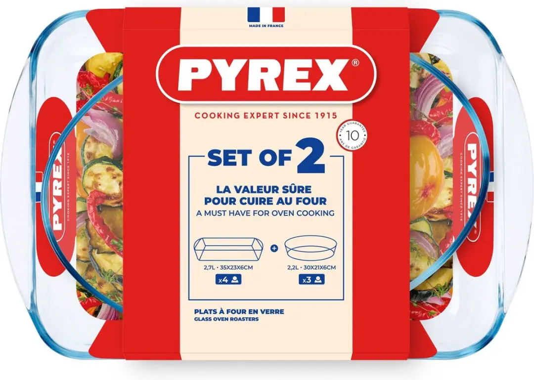 PYREX Ovenschalen Set 2-delig - Ovaal & Rechthoek met Grepen - Transparant