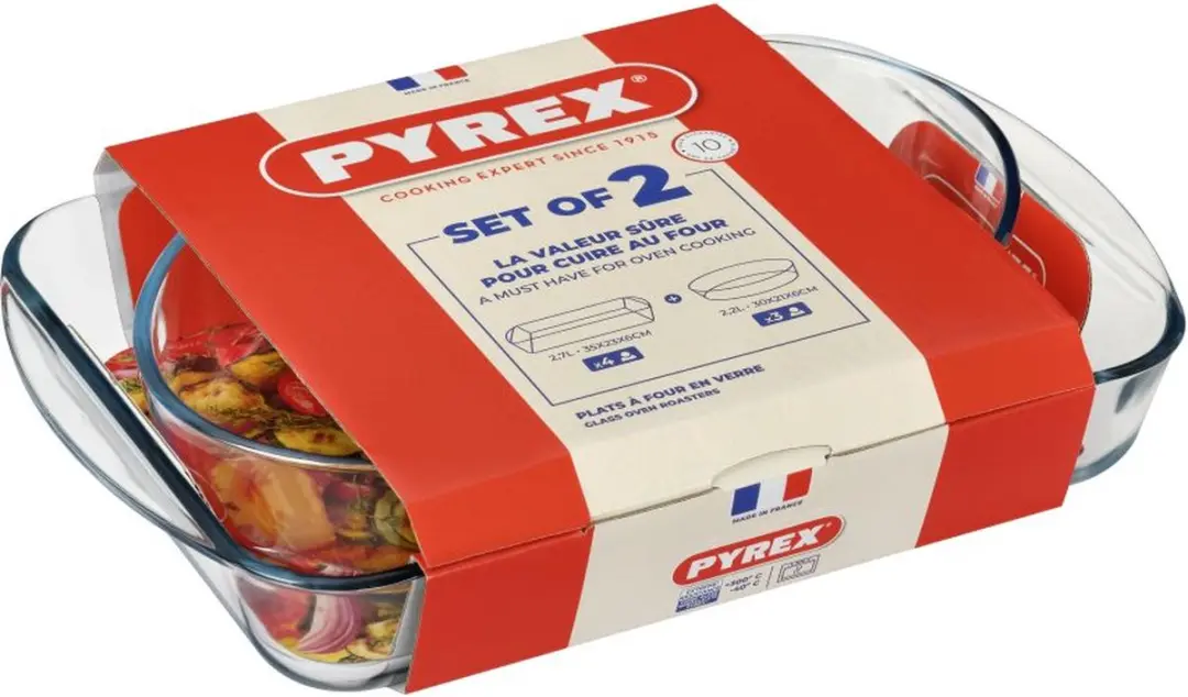 PYREX Ovenschalen Set 2-delig - Ovaal & Rechthoek met Grepen - Transparant