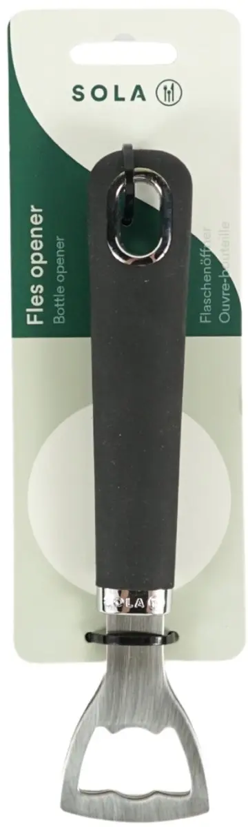 Sola Bieropener Roestvrij Staal 18.5cm - Zilver/Zwart