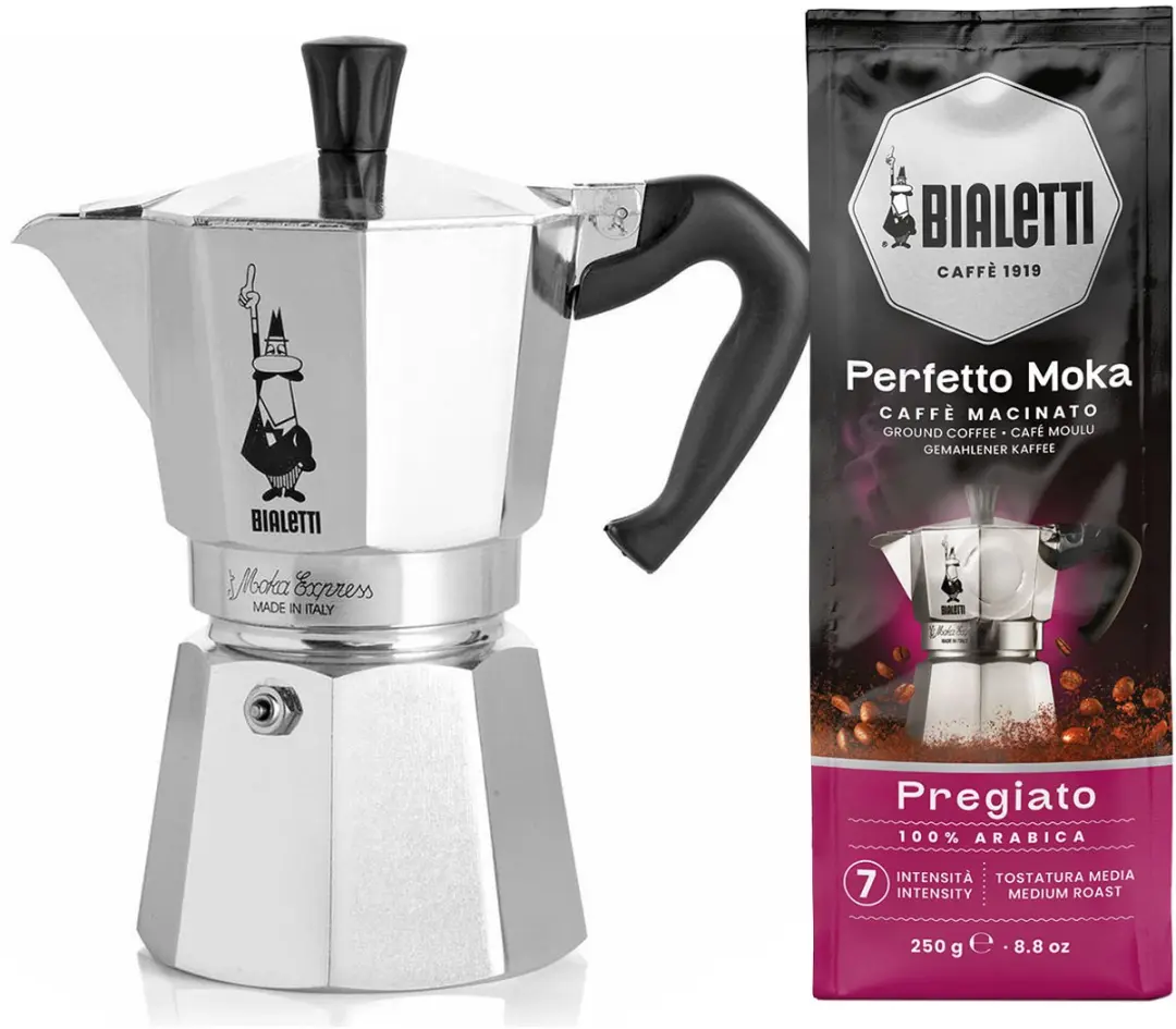 Bialetti Moka Express 6 Koppen + Delicato Koffie 270ml