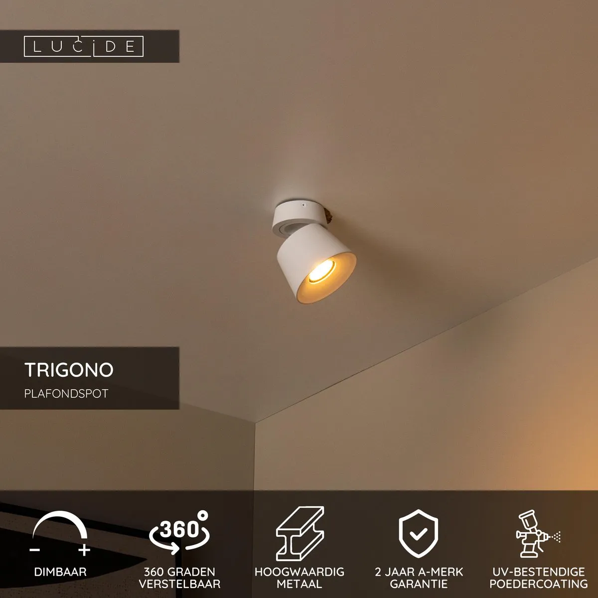 Lucide Trigono Plafondspot GU10 - Ø10,5cm - Wit