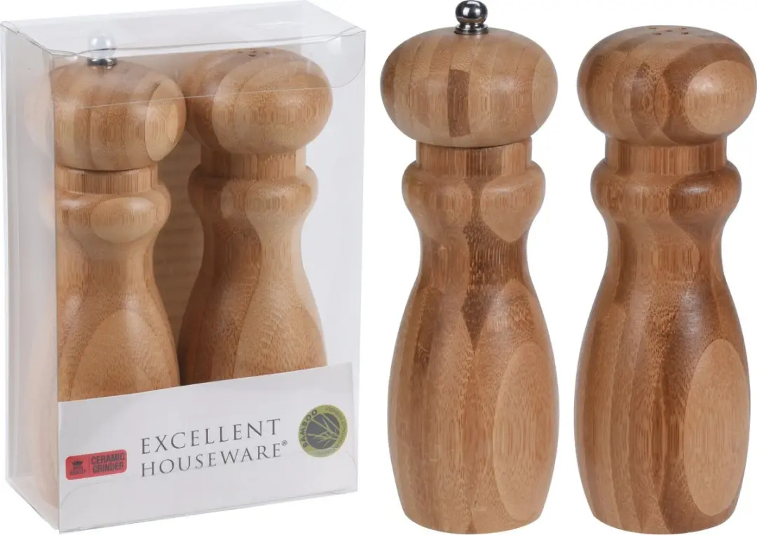 Excellent Houseware Peper & Zoutmolen Bamboe - 2 Stuks