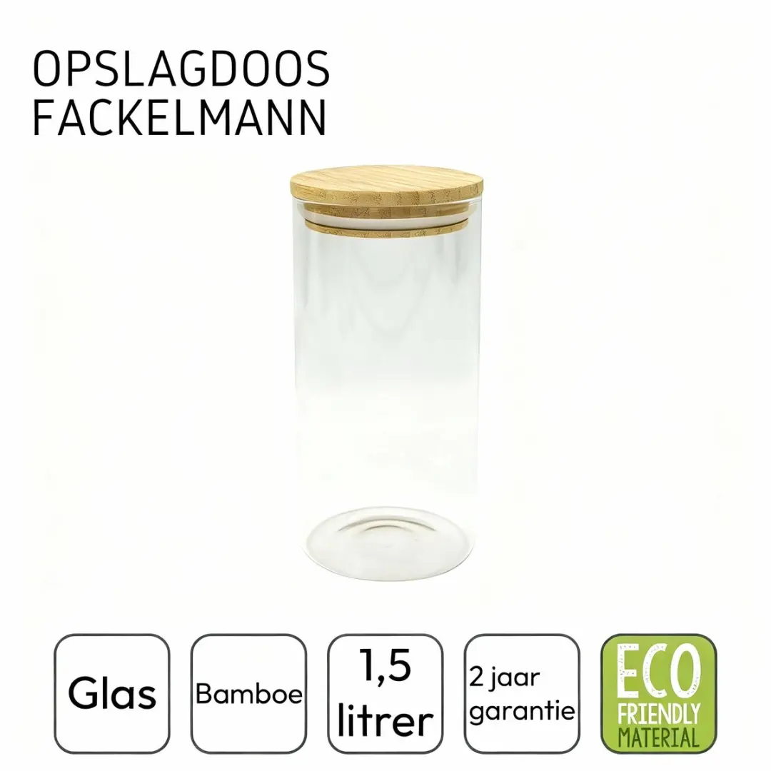 Fackelmann Nature Bewaarbox Glas 1,5L - Bamboe deksel