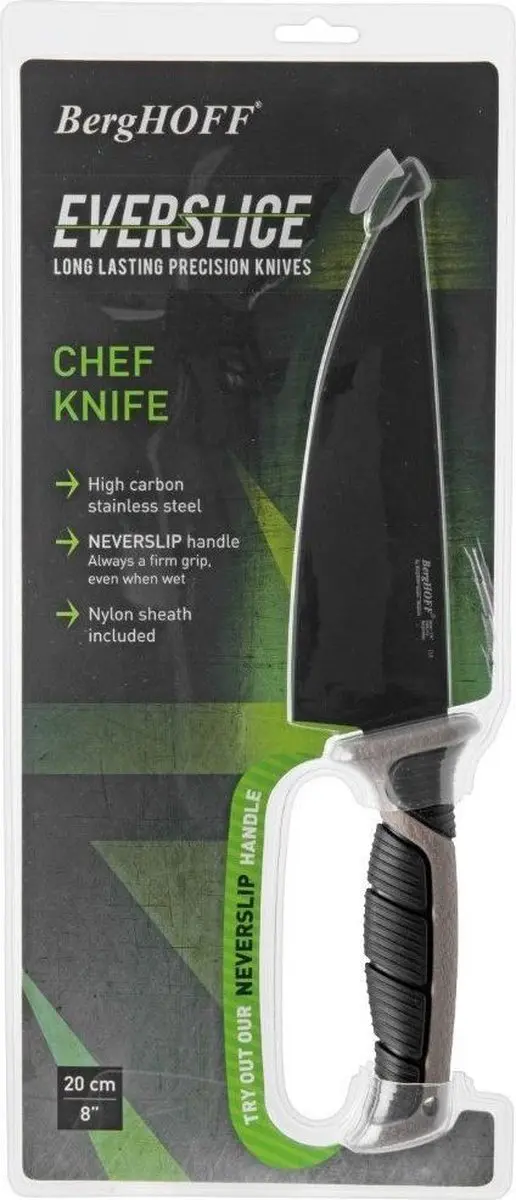 BergHOFF Everslice Chefmes 20cm - Titanium Antikleeflaag - Zwart/Grijs