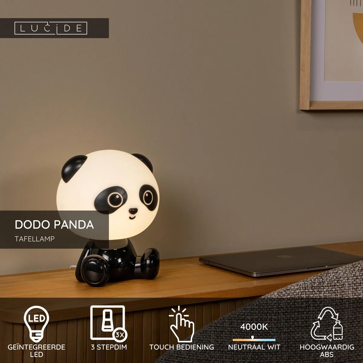 Lucide DODO PANDA Tafellamp - 3W LED 4000K - Zwart