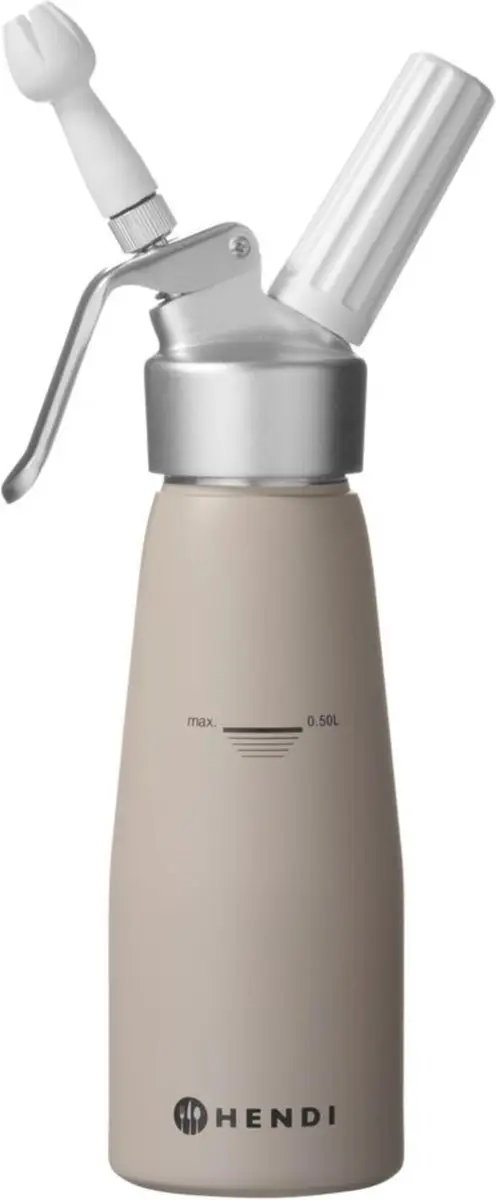 Hendi Slagroomapparaat 0,5L - RVS - Taupe - 3 Mondstukken