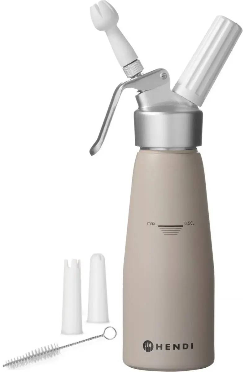 Hendi Slagroomapparaat 0,5L - RVS - Taupe - 3 Mondstukken