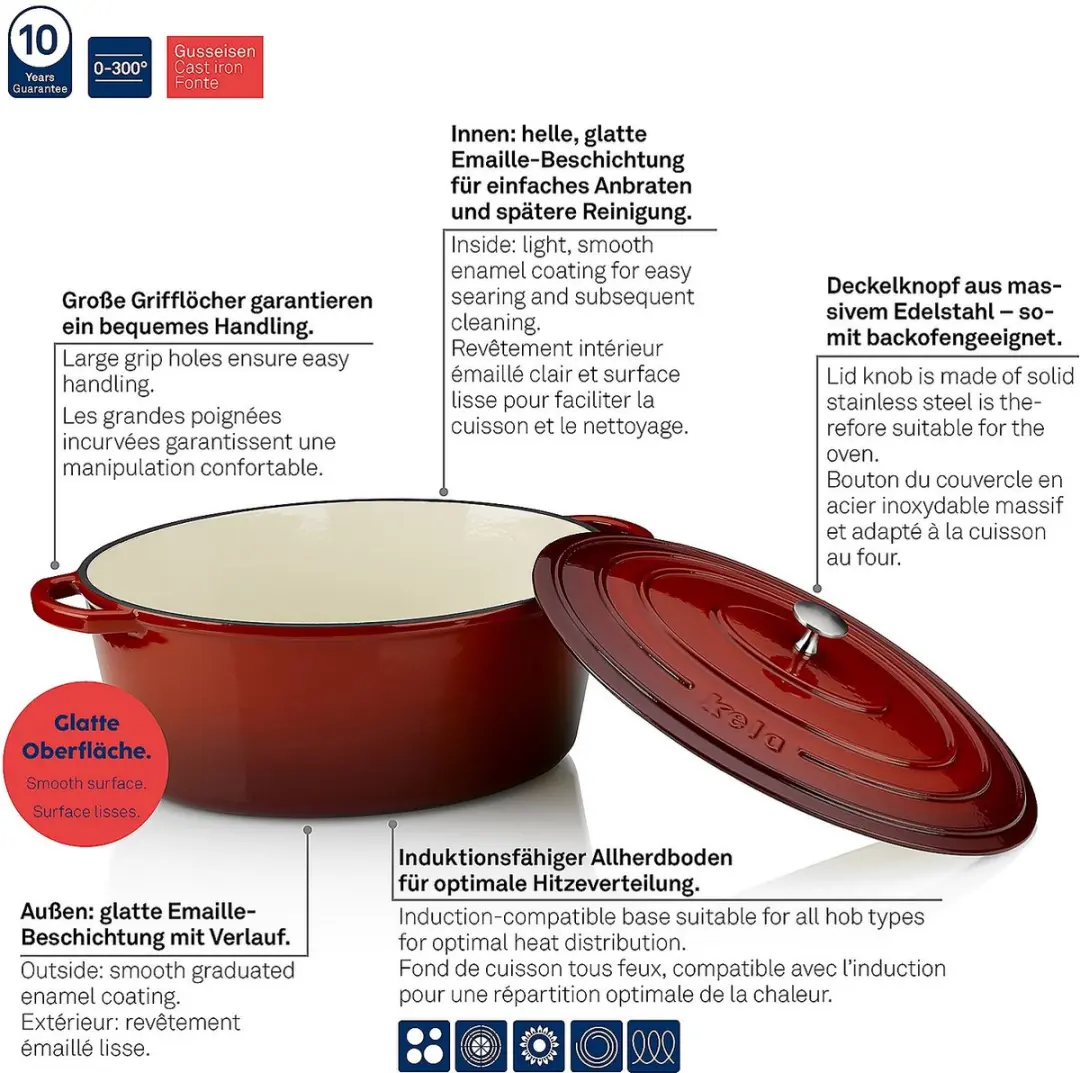 Kela Gietijzeren Braadpan Ovaal 36x29cm - Rood