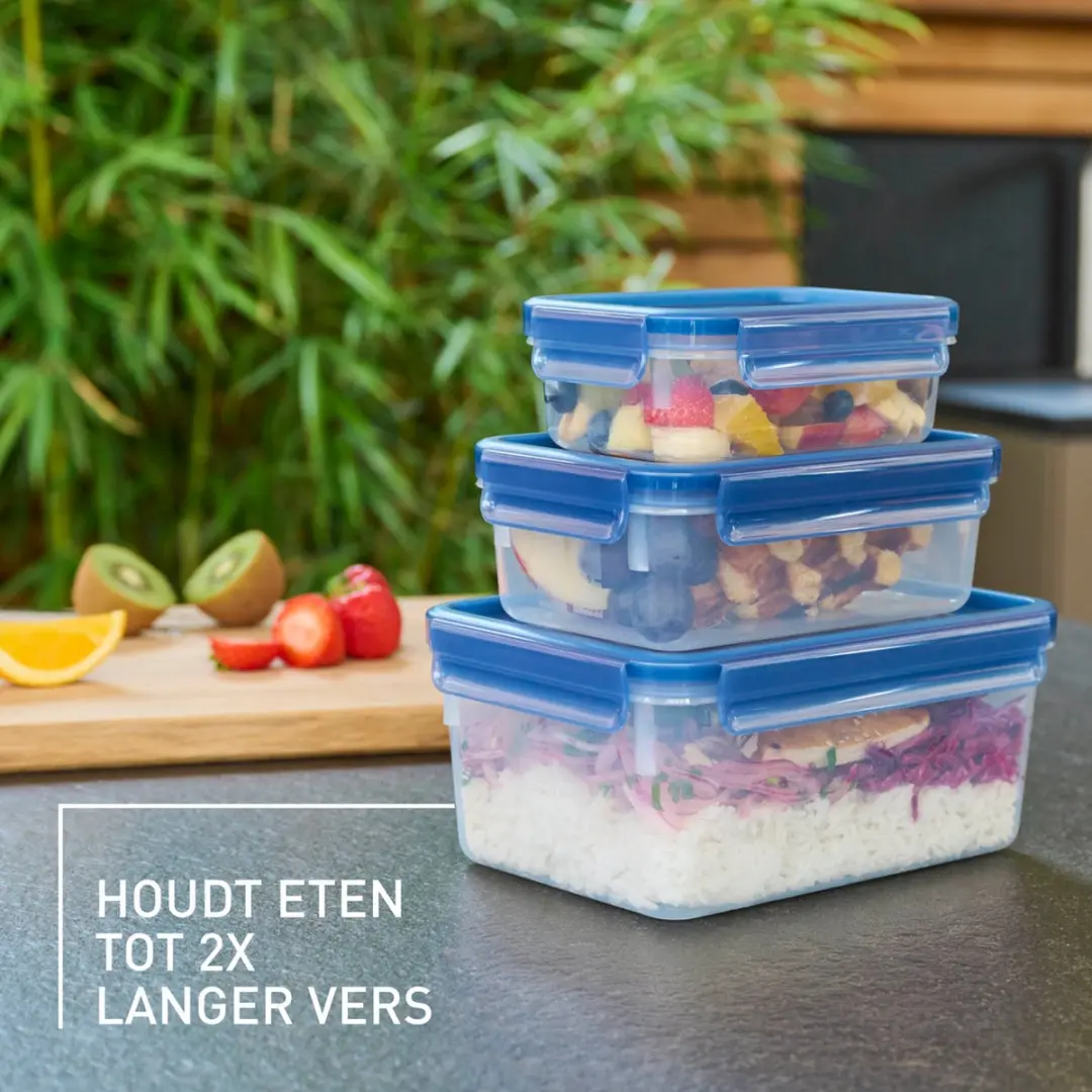 Tefal MasterSeal Vershoudbakjes 3-delig - 3,75L - Blauw/Transparant